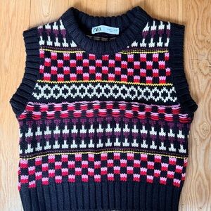 Zara Checkered Knit Sweater Vest